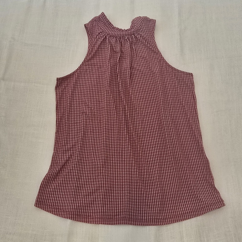 Banana Republic Womens S Burgundy Geometric Sleeveless Tie Neck Blouse Workwear